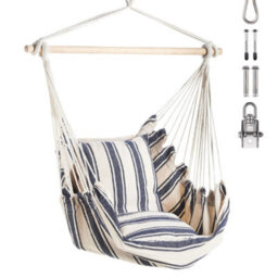 Hanging Chair Outdoor Stripe Garden Swing Seat With Attachments - thumbnail 1