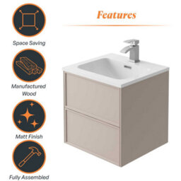 Plum&clay Jenner Light Pink Wall Hung Vanity Unit & Basin Set (W)500mm (H)500mm - thumbnail 7