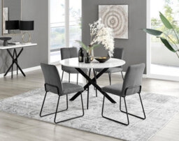 Furniturebox Uk Novara White Gloss Black Leg 120Cm Round Dining Table & 4 Dark Grey Halle Chairs - thumbnail 1