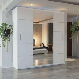 M N Furniture Ltd Wardrobe With Led Light - Modern Sliding Wardrobe With Mirror - Adjustable Storage Bedroom Cabinet (White, 203Cm) - thumbnail 1