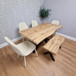 Kosy Koala Modern Dining Table With 4 Cream Chairs And 1 Bench Dining Table Set For Kitchen And Dining Room - thumbnail 3