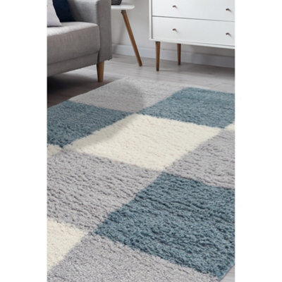 Melrose Duck Egg Coloured Shaggy High Pile Block Design Medium Area Indoor Rug 120/170Cm - image 1