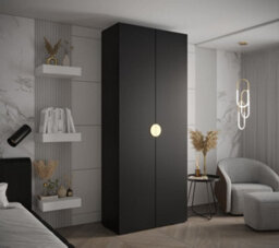 Arte Stylish Black Inova 4 Hinged Door Wardrobe W1000mm H2370mm D470mm - Modern Storage With Gold Handles - thumbnail 2