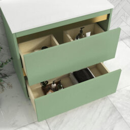 Royal Bathrooms Orion 800mm Mint Sage Floor Standing Plain White Countertop Vanity Unit 2 Drawer With Lyon Basin & Brushed Brass Accent Trim - thumbnail 4