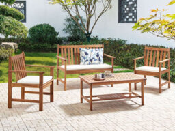 Beliani Garden Lounge Set With Table 4 Seater Altidona Acacia Wood Off-White - thumbnail 2