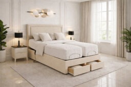 Relief Rise Electric Adjustable Bed Set With Storage Drawers, Cream - thumbnail 1
