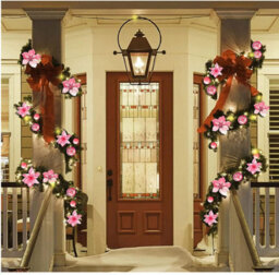 Amorly 2.7M Pink Pre Lit Christmas Garland, Artificial Rattan Flower Vine With Lights, Illuminated Greenery Garland For Christmas Decor - thumbnail 4