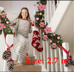 Amorly 2.7M Pink Pre Lit Christmas Garland, Artificial Rattan Flower Vine With Lights, Illuminated Greenery Garland For Christmas Decor - thumbnail 2