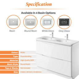 Plum&clay Eden Gloss White Floorstanding Vanity Unit With Round Resin Basin (W)1240mm - thumbnail 7