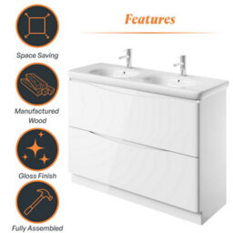 Plum&clay Eden Gloss White Floorstanding Vanity Unit With Round Resin Basin (W)1240mm - thumbnail 8