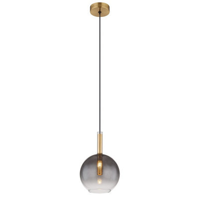 Luminosa Lighting Luminosa Elisabeth Globe Slim Pendant Ceiling Light Brass-Coloured Smoke Glass Shade 1X G9 - image 1