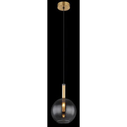 Luminosa Lighting Luminosa Elisabeth Globe Slim Pendant Ceiling Light Brass-Coloured Smoke Glass Shade 1X G9 - thumbnail 3