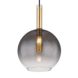 Luminosa Lighting Luminosa Elisabeth Globe Slim Pendant Ceiling Light Brass-Coloured Smoke Glass Shade 1X G9 - thumbnail 2