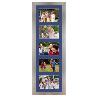 AK Frames 26X8 Aluminum Modern Multi Photo Frame With Blue Mount - Holds 5 Apertures (5X) 6X4 Photos - image 1