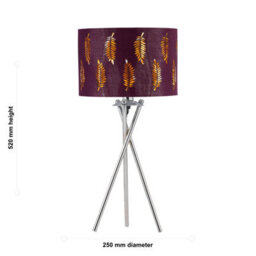 First Choice Lighting Chrome Tripod Table Lamp With Burgundy Fern Cut Out Shade - thumbnail 5