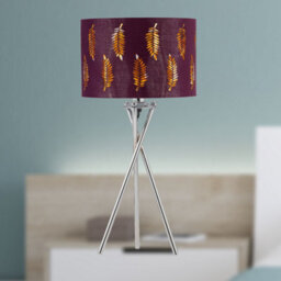 First Choice Lighting Chrome Tripod Table Lamp With Burgundy Fern Cut Out Shade - thumbnail 3