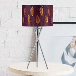 First Choice Lighting Chrome Tripod Table Lamp With Burgundy Fern Cut Out Shade - thumbnail 2