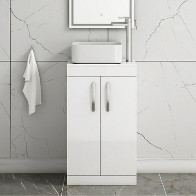 Royal Bathrooms 500mm Floor Standing Vanity Unit 2 Door Gloss White & Countertop Basin - Elena - image 1
