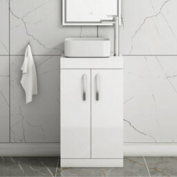 Royal Bathrooms 500mm Floor Standing Vanity Unit 2 Door Gloss White & Countertop Basin - Elena - thumbnail 1