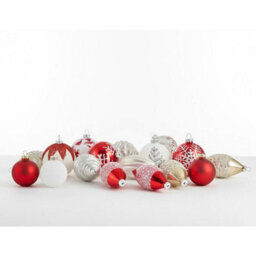 Beliani Set Of 50 Baubles Snowflake Glass Red/ White