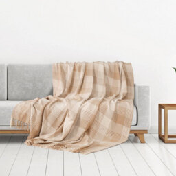 Ehc Premium Reversible 100% Cotton Large 250 X 380Cm Super King Size Tartan Throws For Sofa, Bedspread, Beige - thumbnail 2