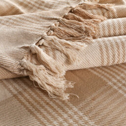 Ehc Premium Reversible 100% Cotton Large 250 X 380Cm Super King Size Tartan Throws For Sofa, Bedspread, Beige - thumbnail 4