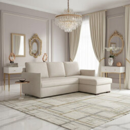 Megan Corner Sofa Bed For Living Room Polyurethane Foam Wave Spring Wooden Frame With Storage 220X90X160Cm Light Beige