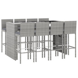 Berkfield 9 Piece Garden Bar Set With Cushions Grey Poly Rattan - thumbnail 3