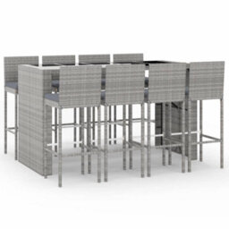 Berkfield 9 Piece Garden Bar Set With Cushions Grey Poly Rattan - thumbnail 2