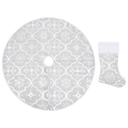 Berkfield Luxury Christmas Tree Skirt With Sock White 122 Cm Fabric - thumbnail 2