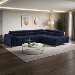 Aurelio L Shape Corner Sofa Bed With Storage And Adjustable Headrests, Modern Sleeper Sofa 268X204 Cm Navy Blue Right - thumbnail 2
