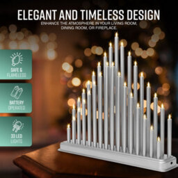 Globrite Silver Candle Bridge With 33 Led Lights - Usb Christmas Candle Arch - Table Centrepiece - Window Sill Decoration - thumbnail 2