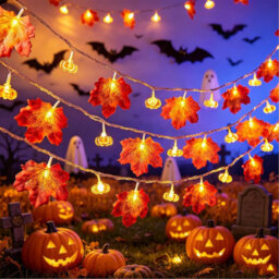 Fall Decor Maple Leaf Pumpkin Lights, 10 Ft 20 Led Battery Operated 3D Pumpkin Fall Leaves Garland String Lights For Halloween - thumbnail 1