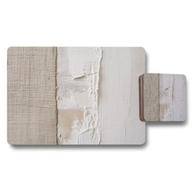 Benjamin Tate Design Designer Artwork Placemats And Coasters Set With Wood Backing Limited Edition 12 Pieces Neutral Tones - image 1