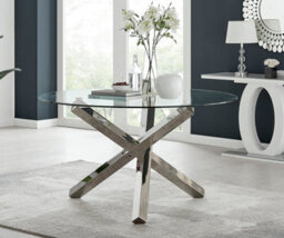 Furniturebox Vogue Contemporary Large Round Tempered Glass Dining Table With Silver Chrome Sculptured Legs - thumbnail 1