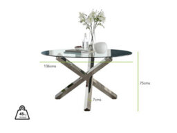 Furniturebox Vogue Contemporary Large Round Tempered Glass Dining Table With Silver Chrome Sculptured Legs - thumbnail 6