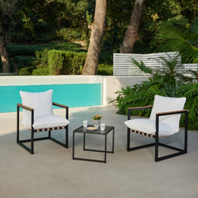 Home Detail Marbella Black Garden Balcony Set With Ivory Cushions - image 1