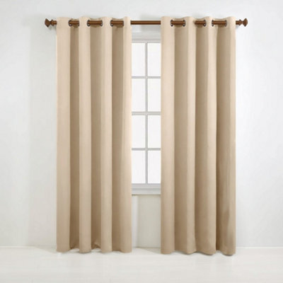 Aspire Homeware Plain Room Darkening Blackout Eyelet Curtain Pair Cream (W) 168Cm X (D)228Cm With Tie Back Pair - image 1