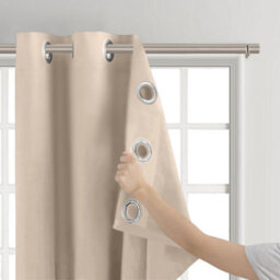 Aspire Homeware Plain Room Darkening Blackout Eyelet Curtain Pair Cream (W) 168Cm X (D)228Cm With Tie Back Pair - thumbnail 6