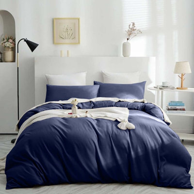 Moonlight Bedding Plain Quilt Duvet Cover & Pillowcase Set, Navy, Single (135Cm X 200Cm) - image 1