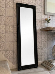 Downton Interiors Antique Style Black Tall Ornate Dressing Wall Mirror With Bevelled Glass 142Cm - thumbnail 2