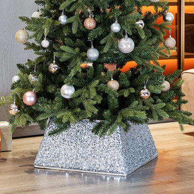Sparkling Sequin Christmas Tree Skirt, Square Foldable Base, Reusable Festive Decoration - image 1