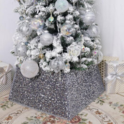 Sparkling Sequin Christmas Tree Skirt, Square Foldable Base, Reusable Festive Decoration - thumbnail 5