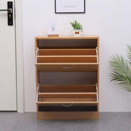 Avc Designs 2 Drawer Shoe Storage Cabinet Wooden Freestanding Footwear Rack Unit For Hallway Or Entryway (Pine) - thumbnail 3