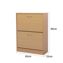 Avc Designs 2 Drawer Shoe Storage Cabinet Wooden Freestanding Footwear Rack Unit For Hallway Or Entryway (Pine) - thumbnail 8