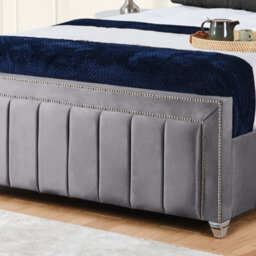 UKBEDFURNITURE Fiona Grey Plush Valvet Upholstered Bed Frame Only - Slatted Base - 48 Inch Headboard - thumbnail 3