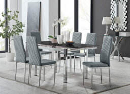 Furniturebox Enna Black Glass Extending Dining Table And 6 Grey Milan Chairs - thumbnail 1