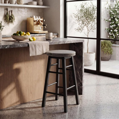 Black Wooden Bar Stool Breakfast Seat Revolving Bar Stool Dining Seat - image 1