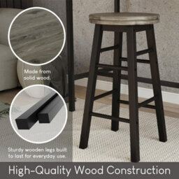 Black Wooden Bar Stool Breakfast Seat Revolving Bar Stool Dining Seat - thumbnail 5