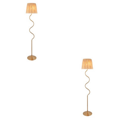 Loops Elegant 2 Pack Of 1500mm Tall Floor Lamps With Raffia Shade In Brushed Aged Brass - image 1